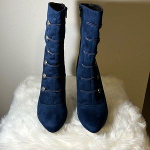 Rialto Chung Faux Suede Mid-Calf Booties-  Navy Blue